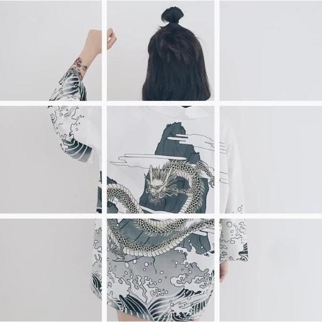 KIM-09 loose kimono jepang satin printing motif naga import