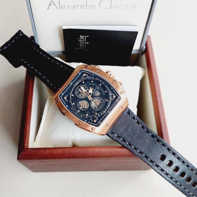 Ready ALEXANDRE CHRISTIE AC6411 AC 6411MC ROSEGOLD Leather BLACK MAN