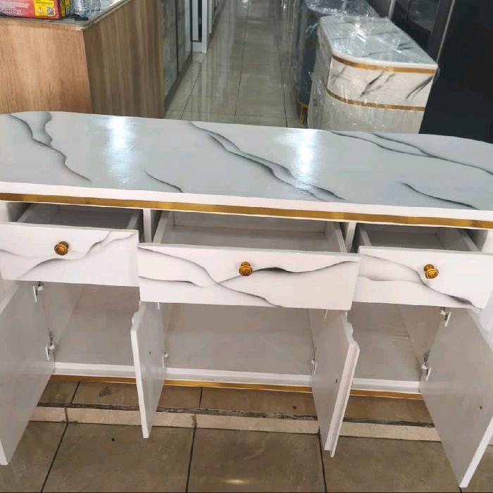 MEJA TV BUFET OVAL 160, MEJA TV CANTIK, BUFET TV MOTIF MARMER