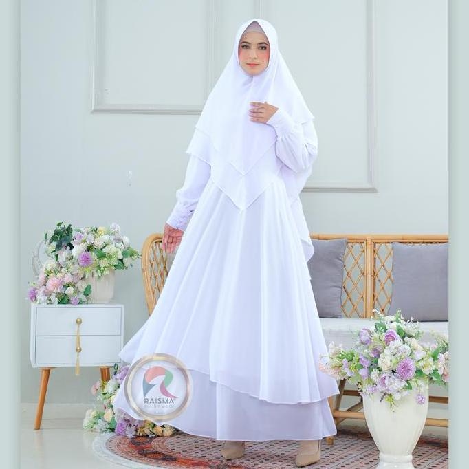 Gamis Putih Syari Set Khimar Warna Putih / Hitam / Bw / Gamis Umroh