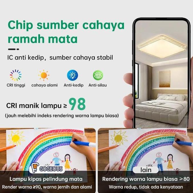 GOGEOUS Lampu Plafon Kristal Dua lapisa 36/48W ornamen pvc bulat 3 warna kamar kap gantung ruang tam