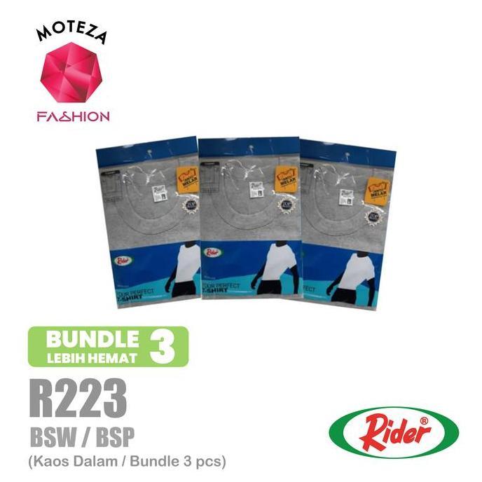 Veshje- Isi 3 Pcs - Kaos Dalam Oblong Pria Round O Neck - Rider R 223 R223Bp Abu Hitam Katun Kerah N