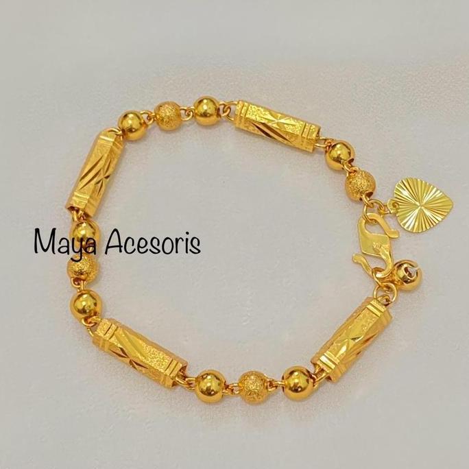 Gelang Bambu Tabung Padat Titanium Lapis Emas Asli Anti Luntur