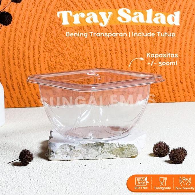 [50Pcs] Tray Mika Salad Dessert Plastik / Salad Tray Buah 500Ml / Kotak Salad Higienis Terlaris