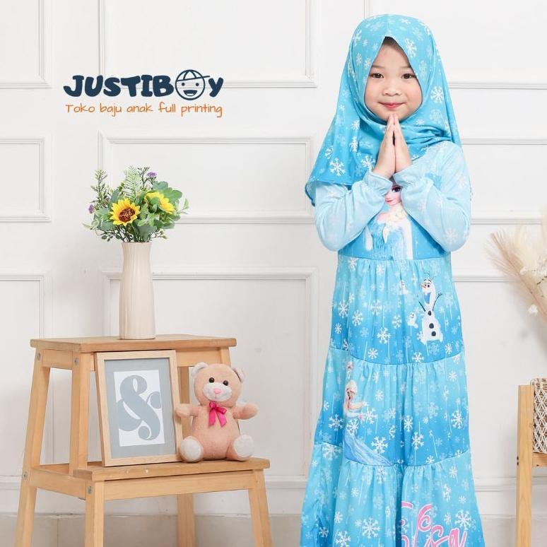 Gamis Anak - Gamis Anak Princess Frozen Usia 3 - 10 Tahun Free Hijab / Dress Anak Muslim Cewek Froze