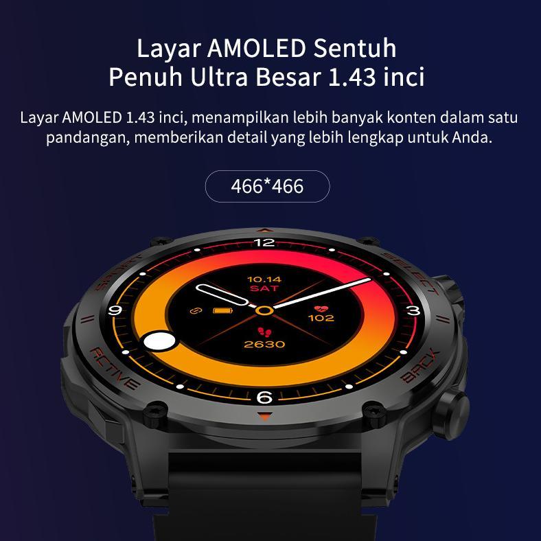New Morein Plus Gt1 Smartwatch - 1.43'' Amoled | Tahan Air Ip68 | Baterai Tahan Lama | 123 Mode Olah