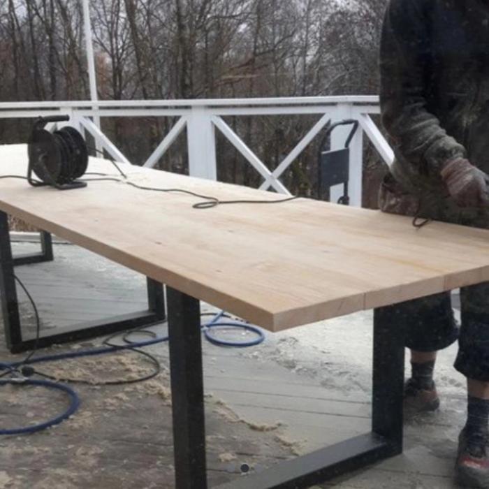 Top Table Kayu mahoni kaki Besi 18080375cm