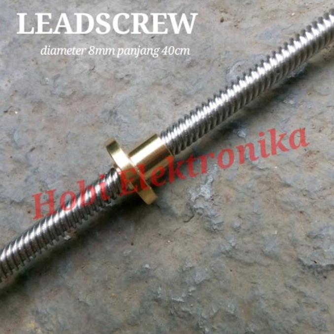 Leadscrew T8 with Nut Diameter 8mm Pitch 2mm panjang 40cm 400mm