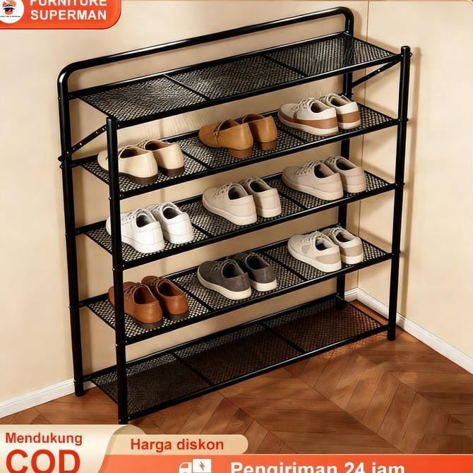 BAIAVY Rak Sepatu Lipat Stainless 3-6 Susun Rak Sandal Baja Karbon Rak Sepatu Penyimpanan portable K