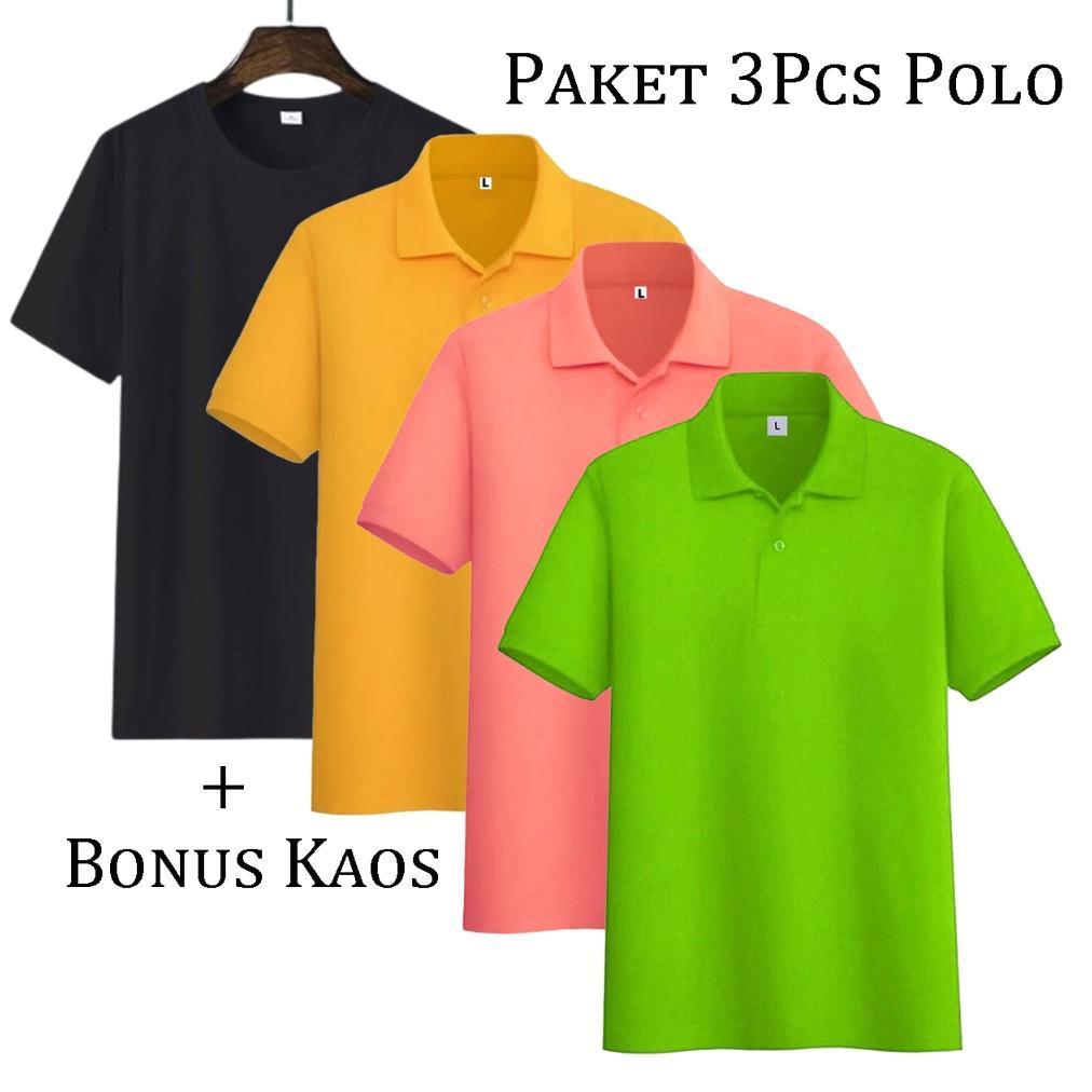 PROMO liso wear - 1Paket 3pcs110rb+free 1pcs Kaos Polos Hitam| Kaos Kerah Pria Poloshirt Lengan Pend