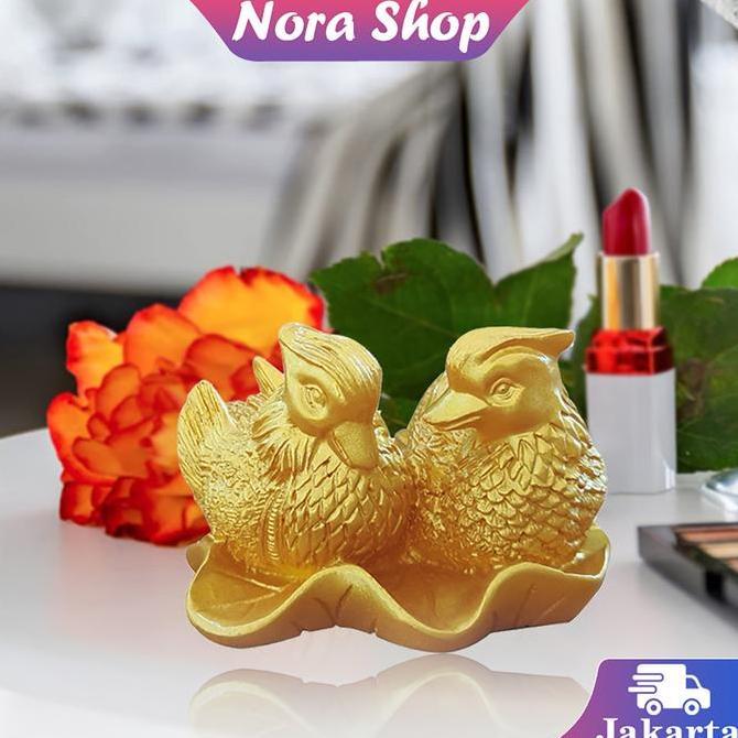 AWAYESH Bebek Mandarin Ornamen Patung Sepasang Bebek Mandarin Gold Simbol Cinta Sejati
