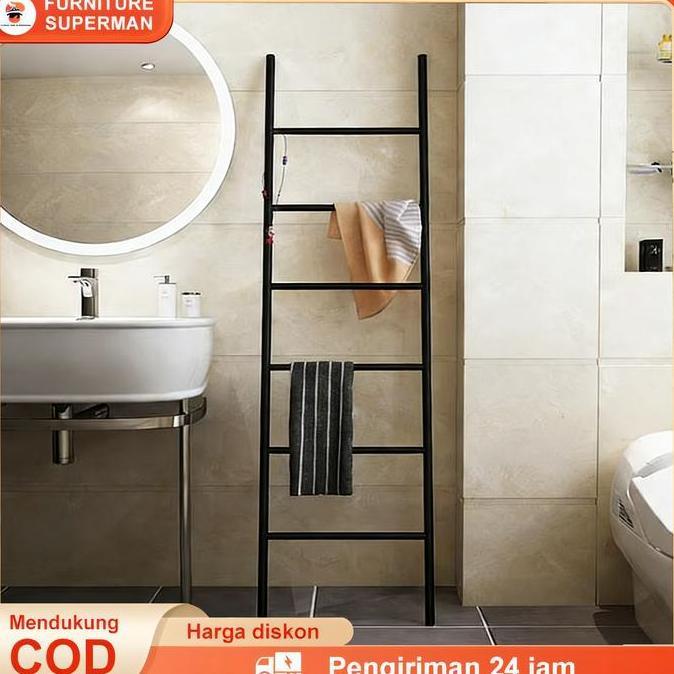 FOWERLEB Ladder Hanger Besi Rak Gantungan Tangga Jilbab Mukena Sajadah Rak Tangga Besi Dekorasi