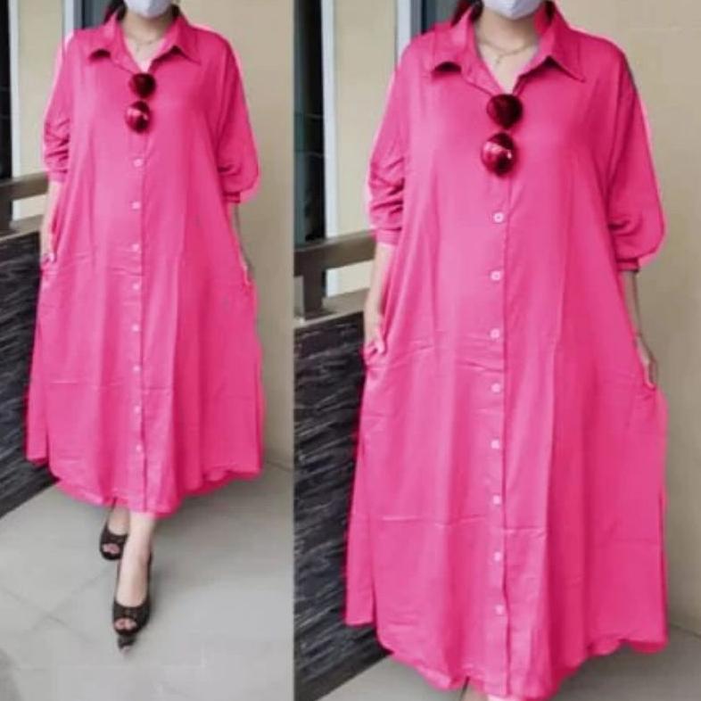 Mulus Dress Kancing Depan Hidup//Dress Tunik Nidia Full Kancing Premium/Tunik Polos Leher Kerah Keki