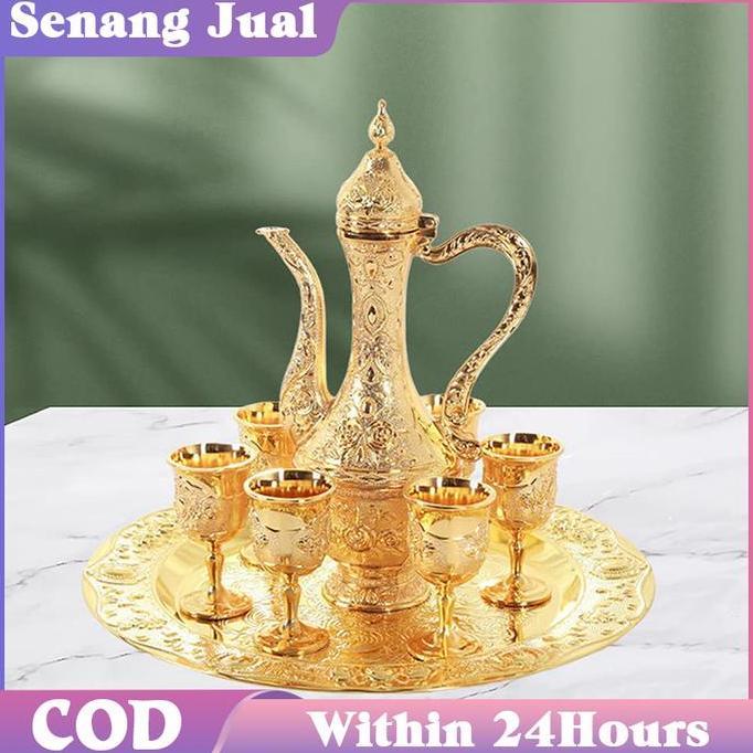 HAZTFRIOR Set Teko Arab Emas / Kualitas Tinggi 8 Buah Set / Teko + Cangkir Teh + Piring