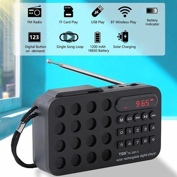 Radio Portable FM MW SW Bluetooth Solar Cell Rechargeable 800mAhCharger Tenaga Matahari Pocket Radio