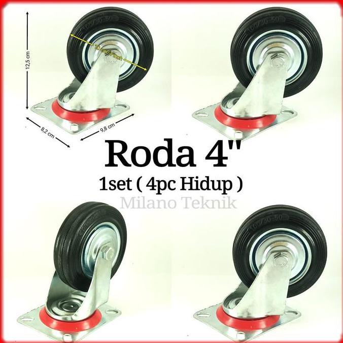 HARGA PABRIK - Roda Troli 4 inchi 1set(4hidup) Roda Karet/Etalase/Gerobak/Trolley 4inchi