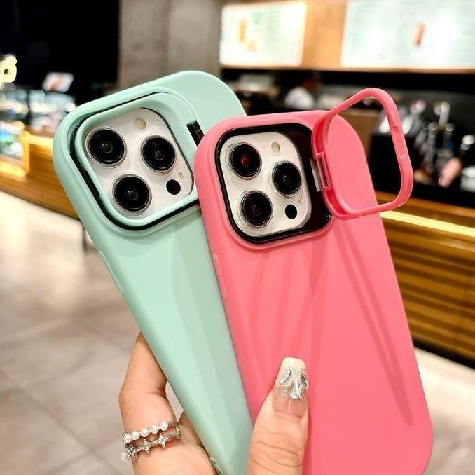 Soft Case Silikon Oval Macaron Stand Candy Color Casing Phone Holder Case Back Cover Kompatibel Untu