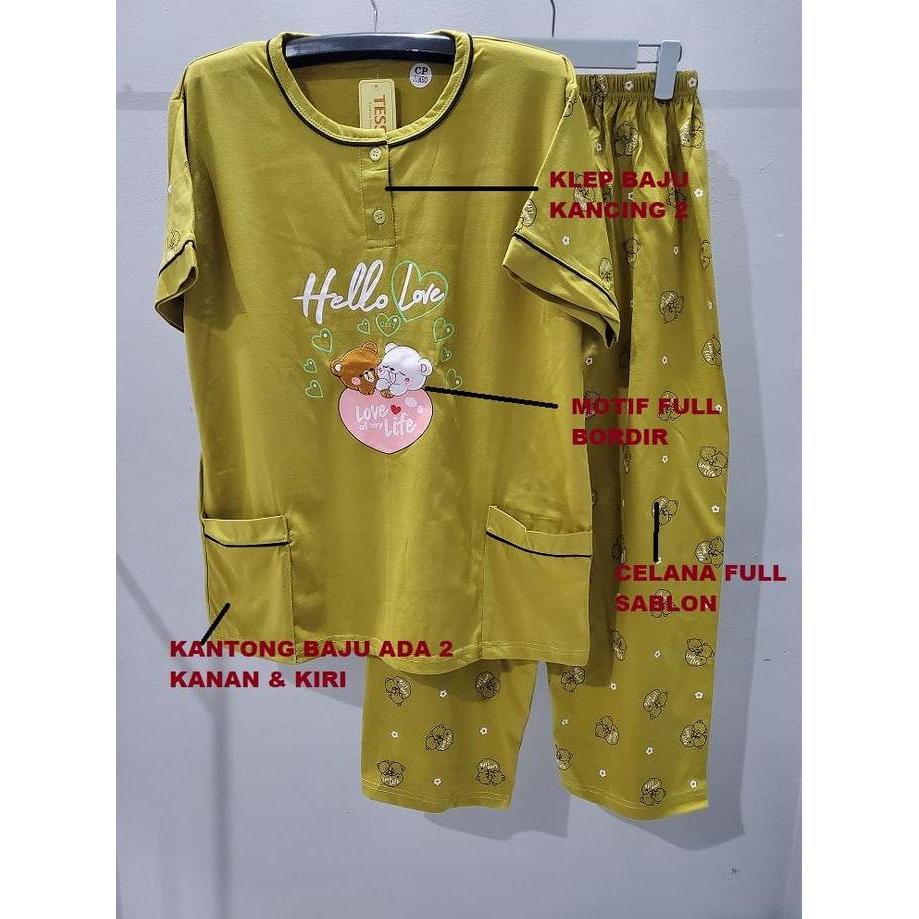 Baju Tidur Cp Jumbo Tessa/ Setelan Wanita Jumbo Tessa ( Lengan Pendek Celana Panjang )