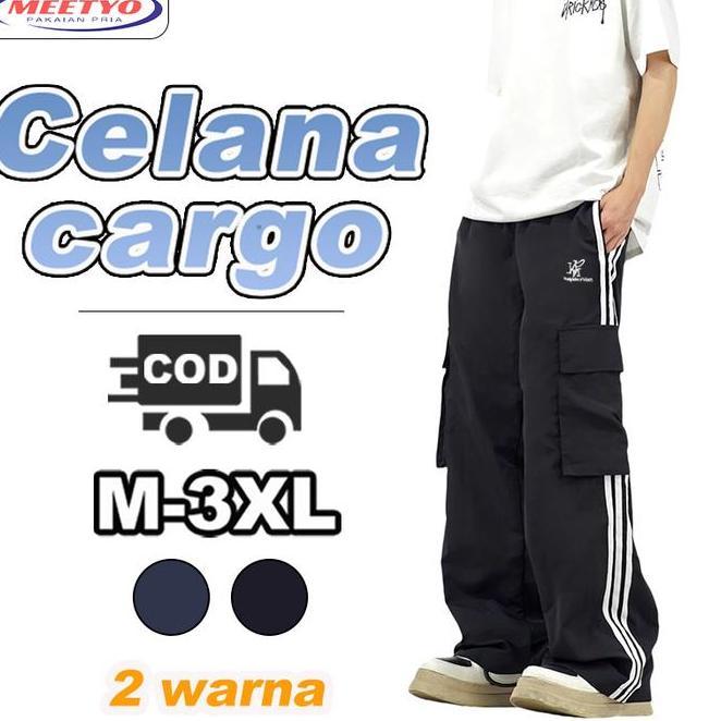 Celana Cargo Panjang Fashion Celana Biru Hitam Pria/Celana Baggy/Celana Gombrong Pria/Cargo