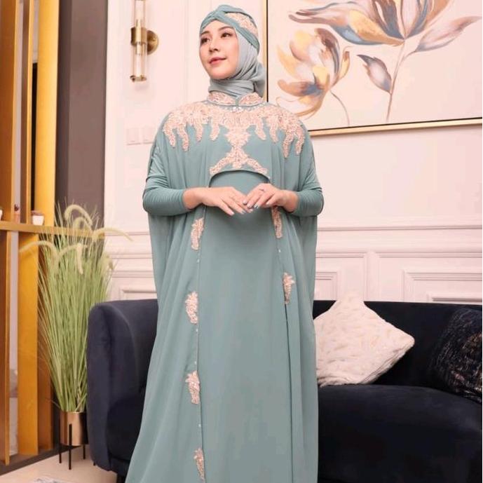 New Dres / Kaftan Claudya Wanita Muslim Free Turban Dan Inner Gamis Bordir Cantik Exclusive Mewah Pa