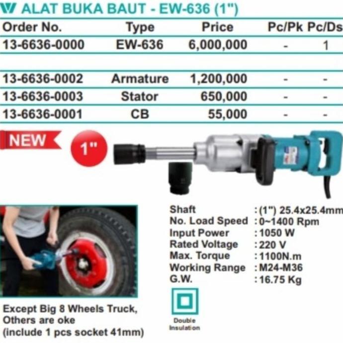 @=@=@=@=] Air Impact Wrench Listrik Alat Buka Baut Sock 1 inch WIPRO EW 636