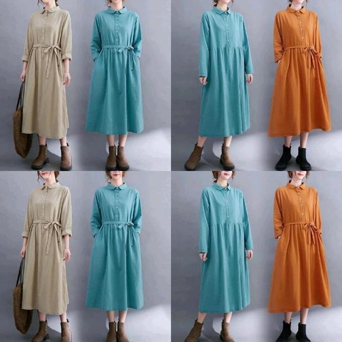 New Seysha Midi Dres Rayon Crinkle Katun Santai Polos Nyaman Adem Ootd Promo Lebaran