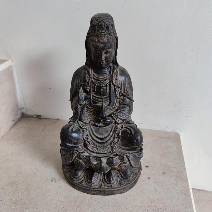 monggo] patung dewi kwan im bahan resin motif batu alam