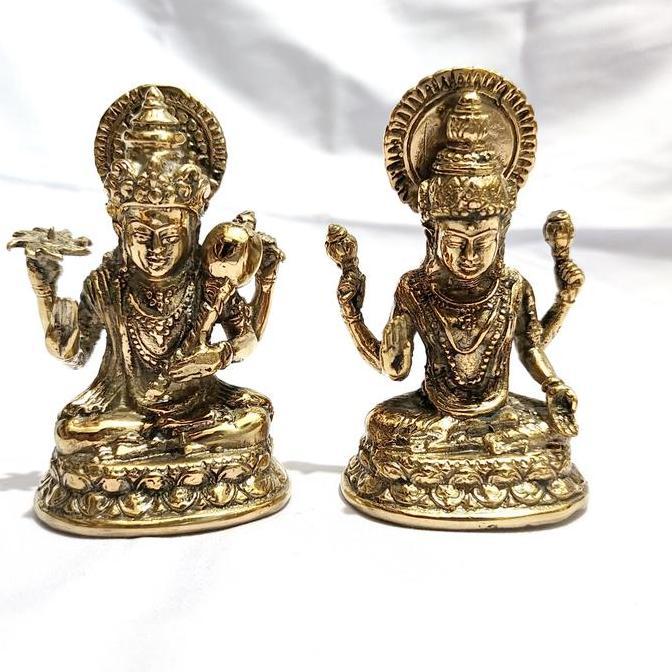 populer] Patung dewa wisnu dan dewi Laksmi 12cm gold kuningan set