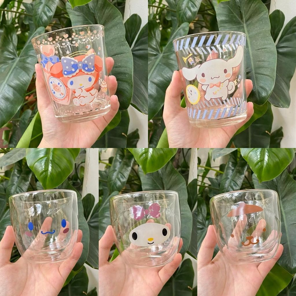 Gelas Cangkir Kecil Gelas Beling Bening Karakter Sanrio Cinamoroll Hello Kitty Pochaco Pompompurin K