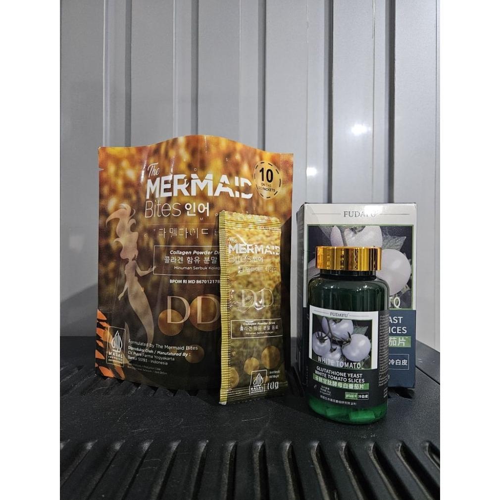 THE MERMAID BITES COLLAGEN 1 SACHET FREE GLUTATHIONE FUDAYU[1BOTTLE:60TABLETS]