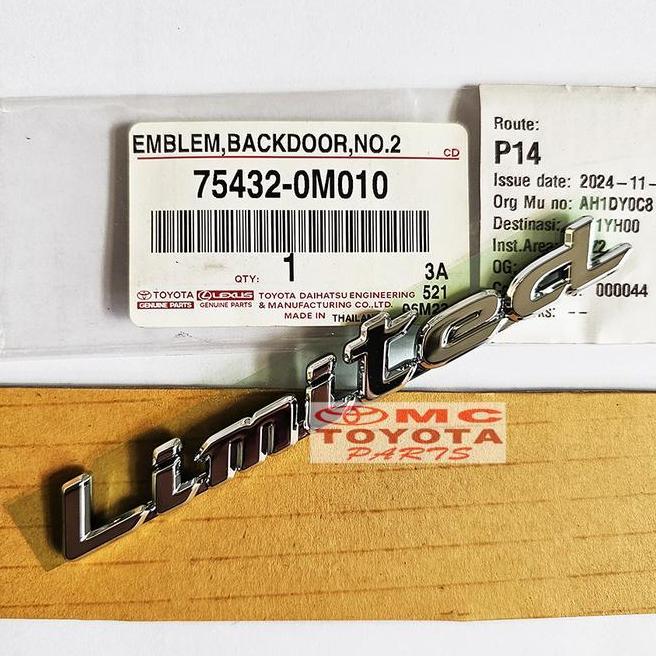 Emblem Logo Pintu Limited 75432 Bagasi Tulisan Toyota Yaris Wish Stiker Sticker 75432-0M010