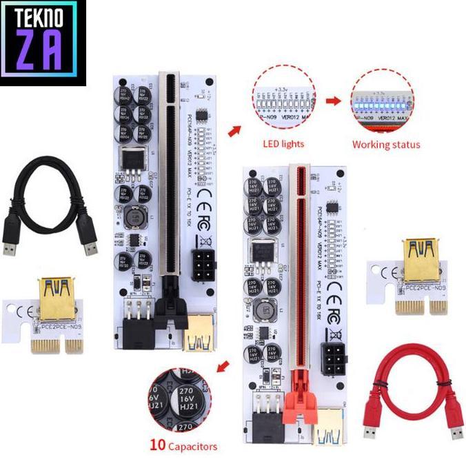 PCIe Riser 10 Capasitor VER012 MAX Mining VGA GPU USB RTX RX