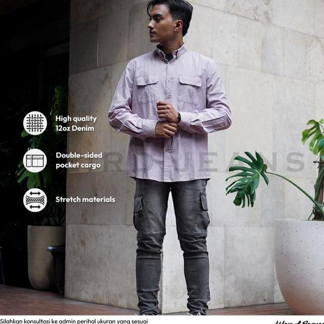 Weird Jeans - Weird Jeans Cargo Maxwell Grey Celana Panjang Pria Slim