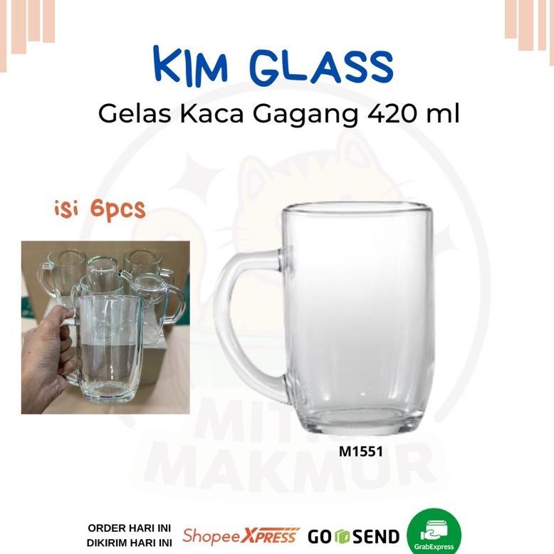 Kim Glass - Gelas Gagang Kaca Gelas Air Minum 420 Ml M1551 Gelas Teh Gendut @6 Pcs Ready