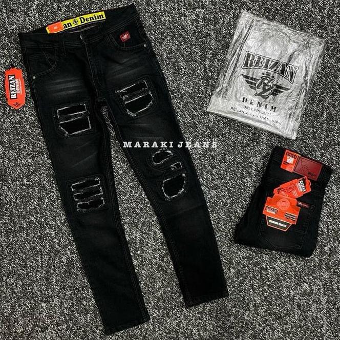 Celana Jeans Panjang Celana Jeans Panjang Sobek Hitam Pria Motif Rucas Slimfit