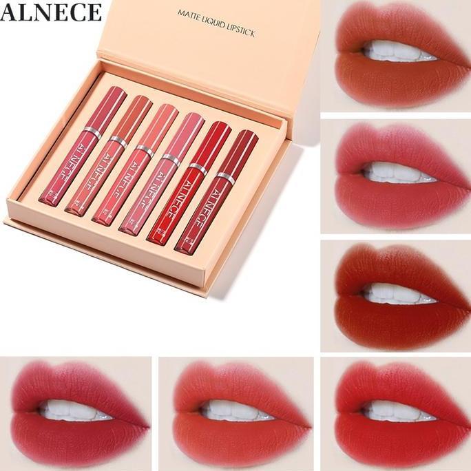 ALNECE 6 set lip gloss Lipgloss matte Lembut Tahan Lama Melembabkan Dengan Lipstick Lipstik