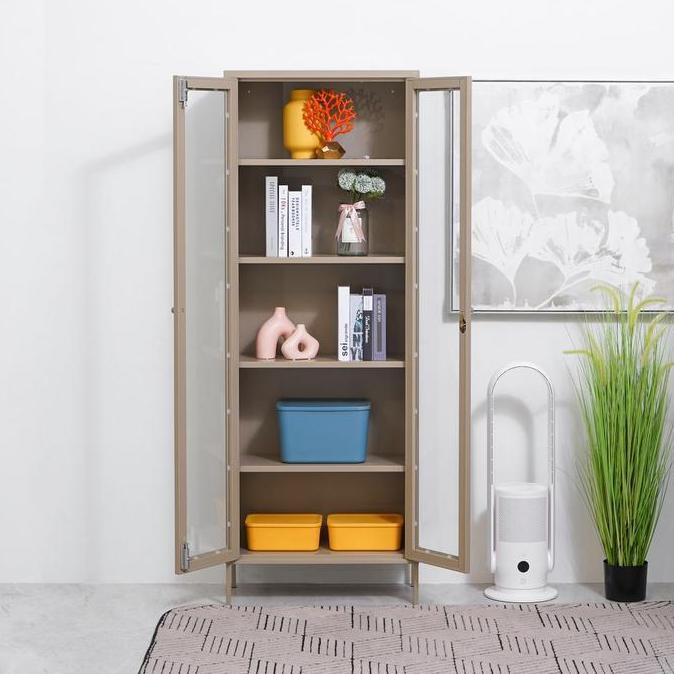 Informa Flins Lemari Arsip Kantor Metal 2 Pintu Kaca High Rak Buku Pajangan Tempat Dokumen Filing Ka