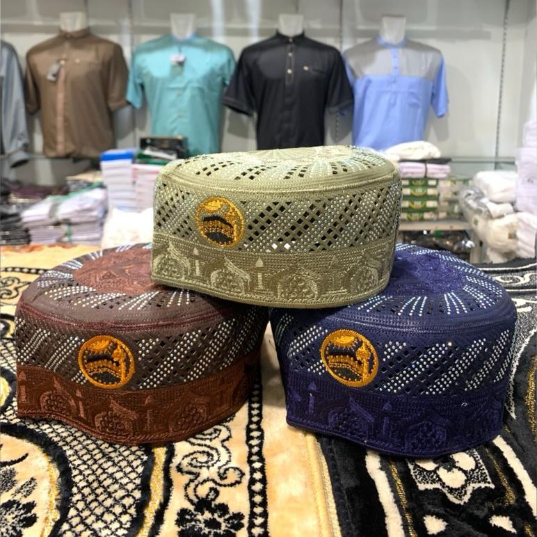Kopiah Madinah Manik-Manik Mutiara Ori Bangladesh Motif Ka'bah ~ Lobe Madinah Jaring-Jaring Motif Ka
