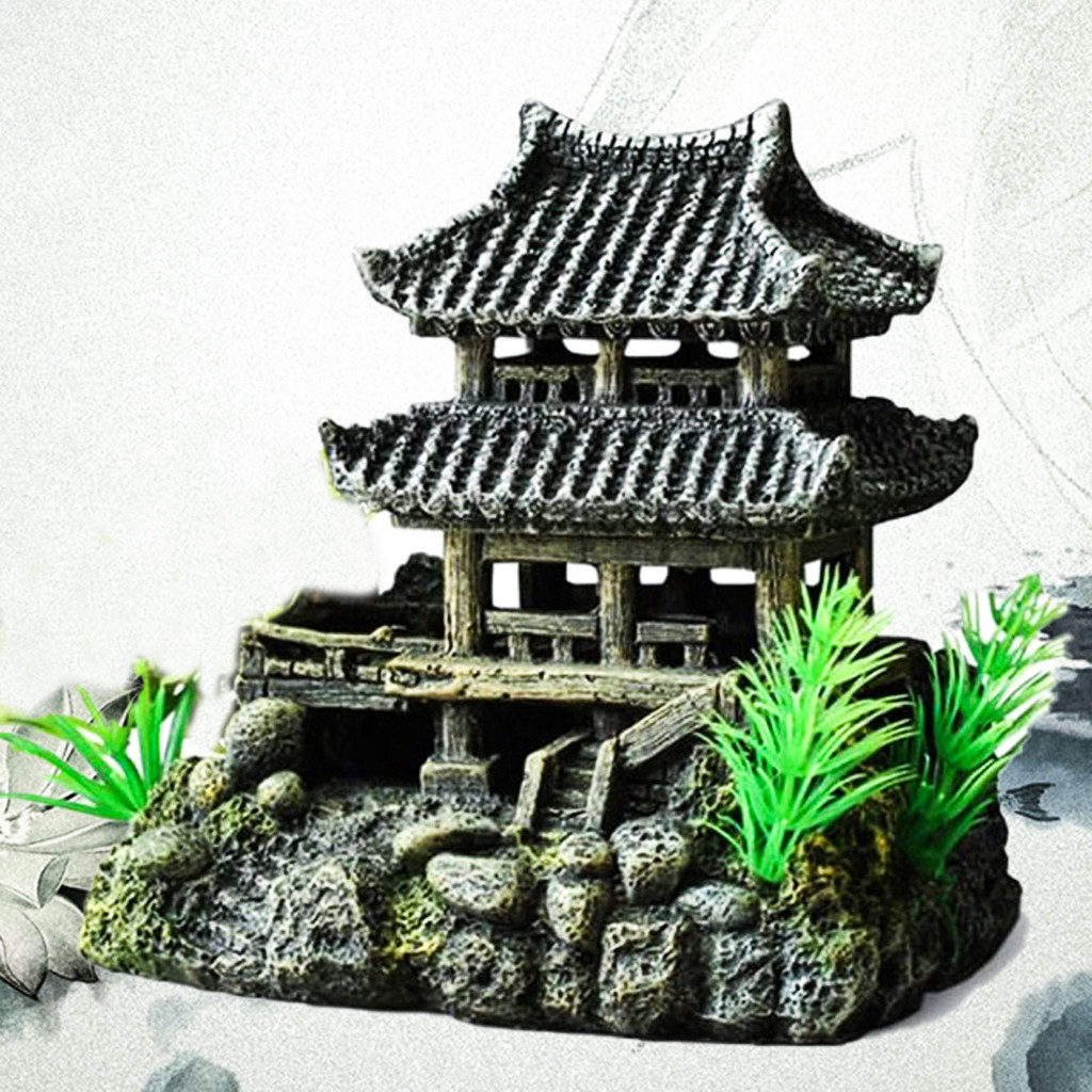 Ornamen Aquarium Kuil Jepang, Dekorasi Aquarium Kuil Jepang, Kuil Jepang, Miniatur Kuil Jepang, Hias