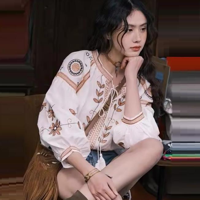 Jc Netta Embroidered Jc Netta Embroidered Bohemian Top Blouse Boho Wanita