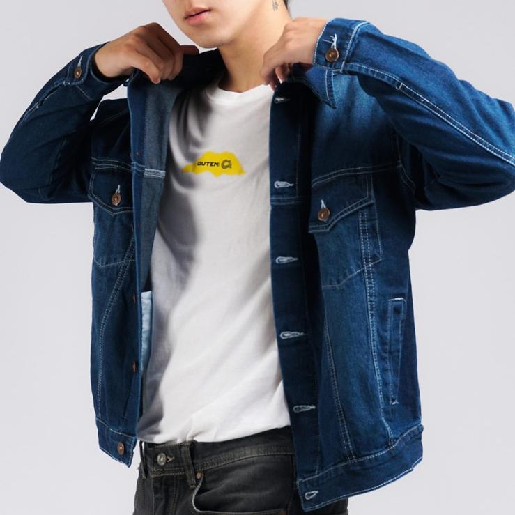 Promo Guteninc Jacket Denim Jeans Trucker Boxy Bullitt Blue Washed