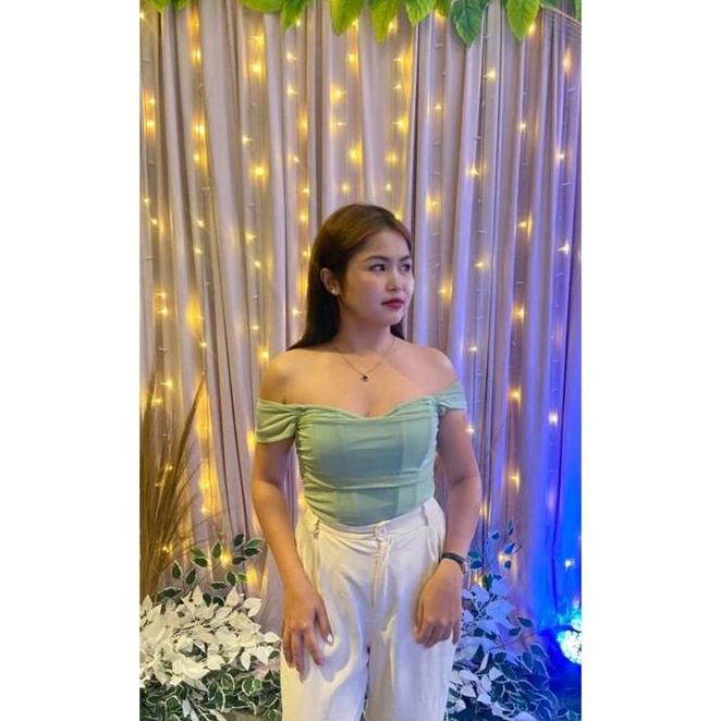 Shein Mod Pff Shein Mod Pff Shoulder Green Ruched Mesh Summer Top