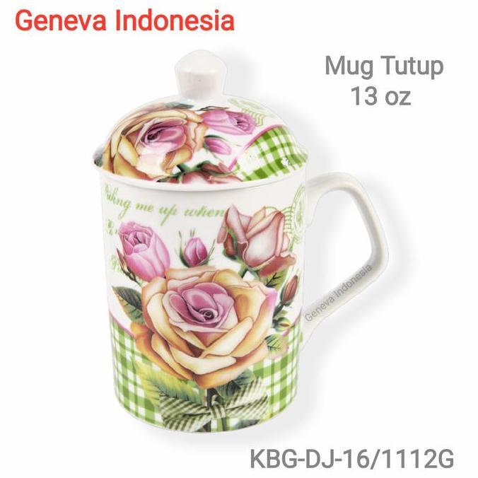 Mug Tutup / Cangkir Tutup / Gelas Tutup 400 ml Keramik Motif Homeline