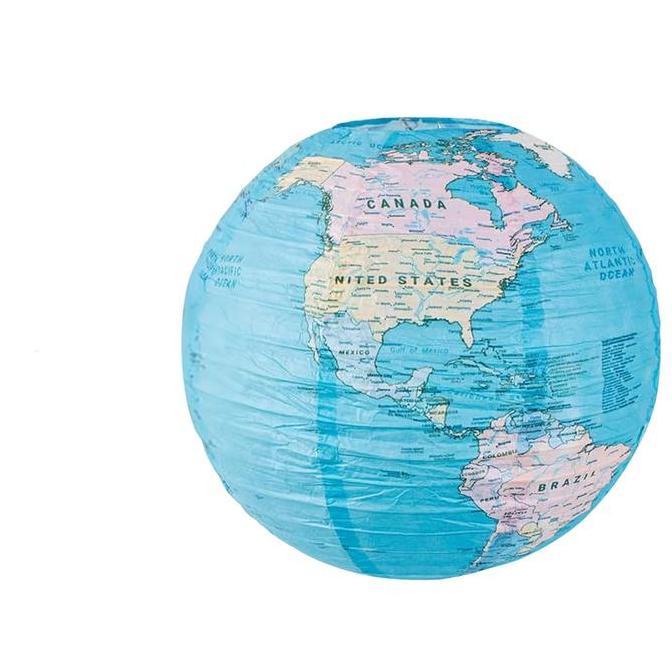 EZESJIT 1Pair Peta Dunia Lampion / Lampion LED Ruang Bertema / Lentera Kertas Globe Bola Dunia