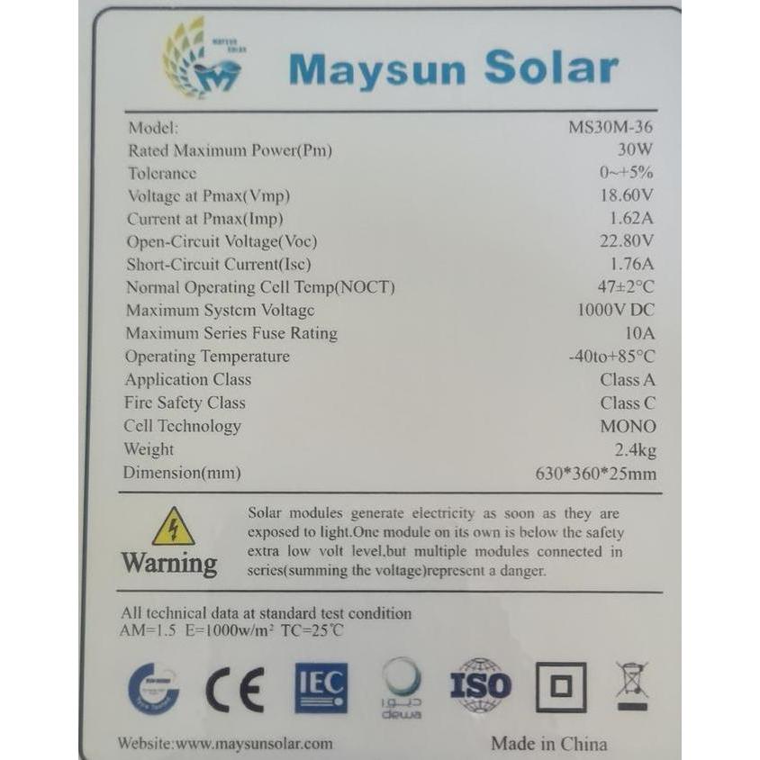 Maysun 30wp Shingled solar panel surya
