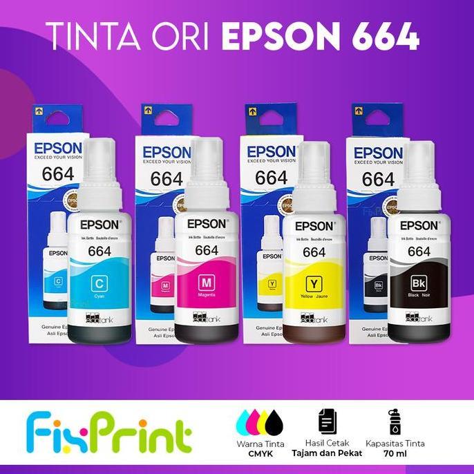 SET CMYK Tinta Original Epson 664 T664 Printer L110 L120 L360 L565