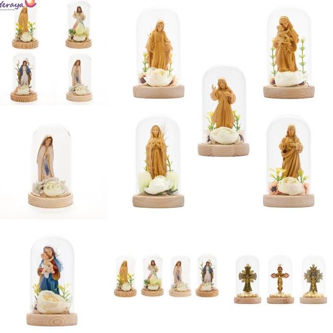 :=:=:=:=] Hiasan Glass Dome Classic Patung Bunda Maria Yesus Souvenir Pajangan Dekorasi Rohani
