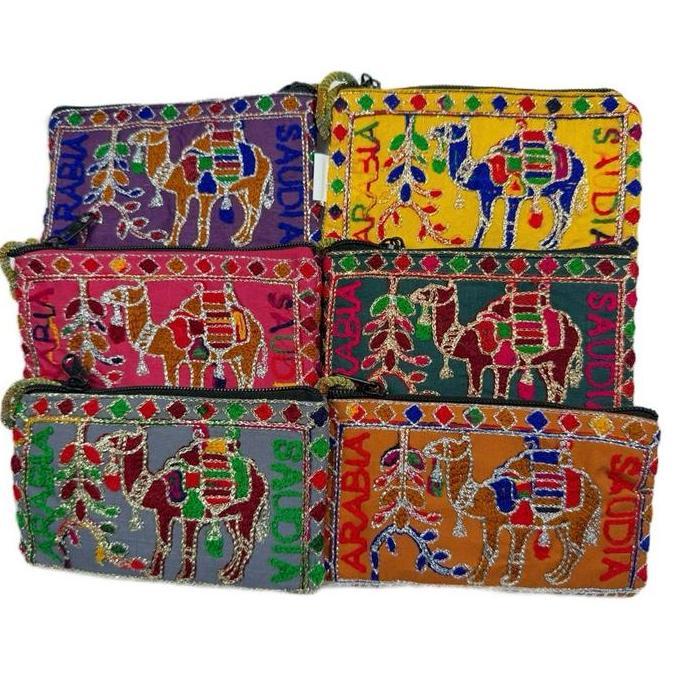 12 Pcs Dompet Unta Mini Etnik Bordir 15X8 Oleh-Oleh Umrah Haji Unik Kartu Manik Uang Dompet Koin Ara