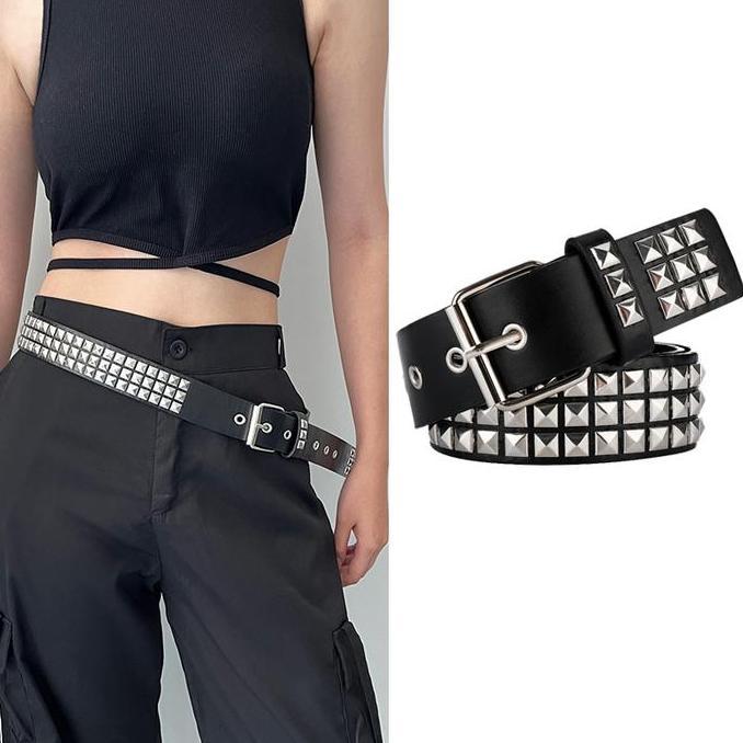 Promo Ikat Pinggang Wanita/Pria Kulit Pu Metal Spike Gesper Belt Punk Untuk Dress/Celana Aksesoris F