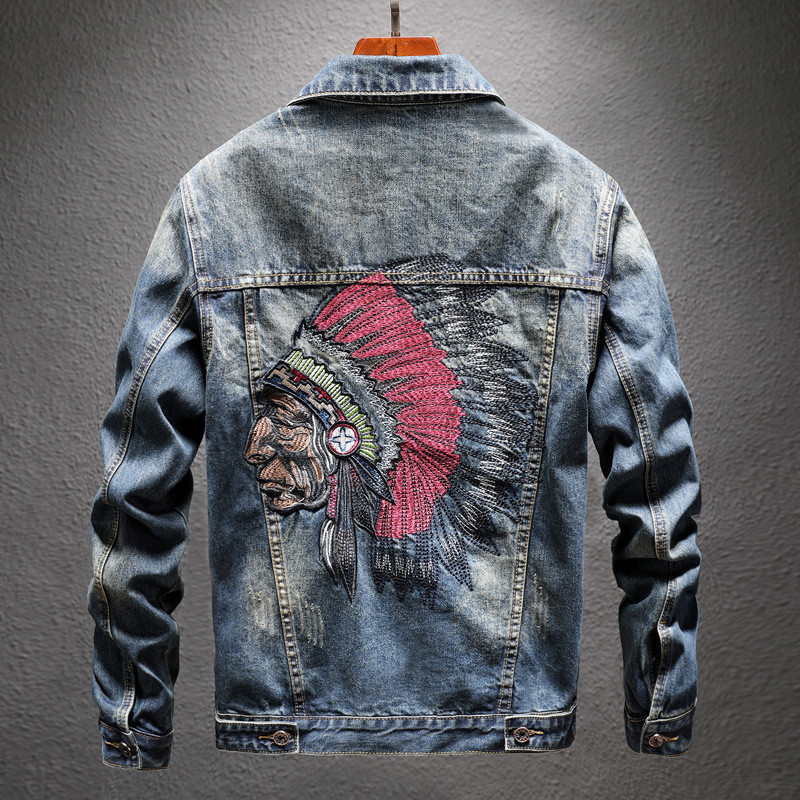 Jaket Denim Bordir Pria Gaya Korea Ukuran Besar Jaket Serbaguna